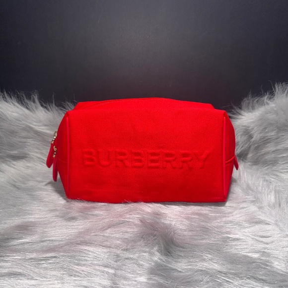 Burberry Embossed Logo Canvas Clutch Makeup Case Cosmetic Travel Bag Red~NWOT - Picture 1 of 8